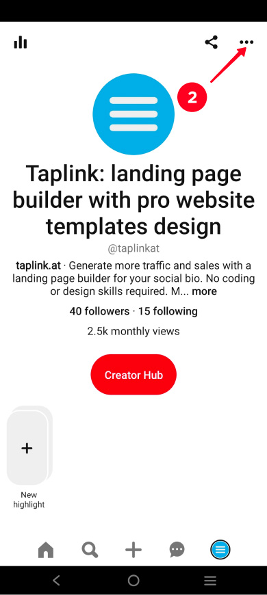 Opening the profile settings in the Pinterest app