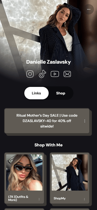 Danielle Zaslavskys Linktree-Seite
