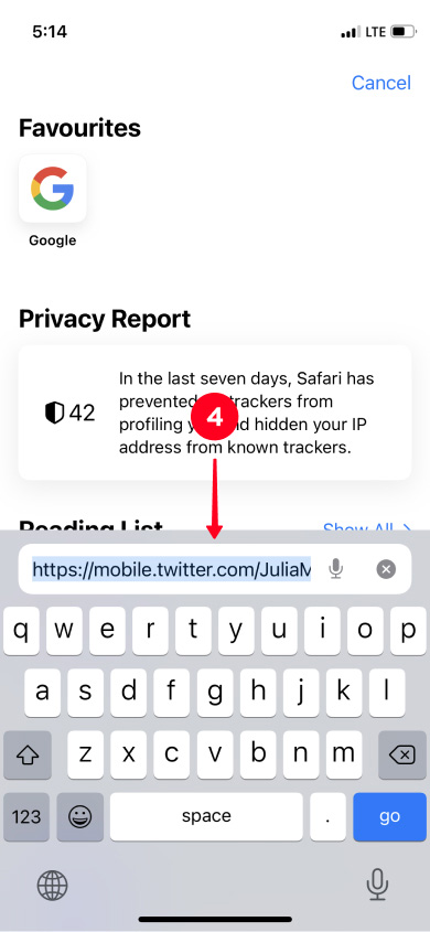 Selecting an URL in the browser field on an iPhone