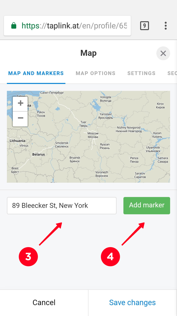 Agregar una etiqueta de ubicación en la configuración del mapa en Taplink