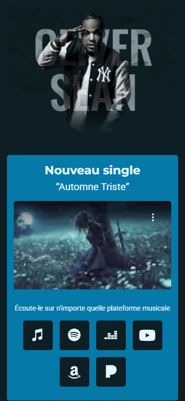 Página de link en bio de un músico
