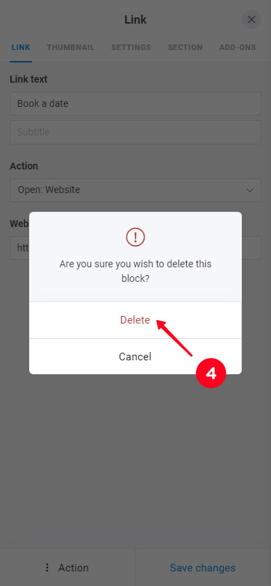 Confirming the Link block deletion