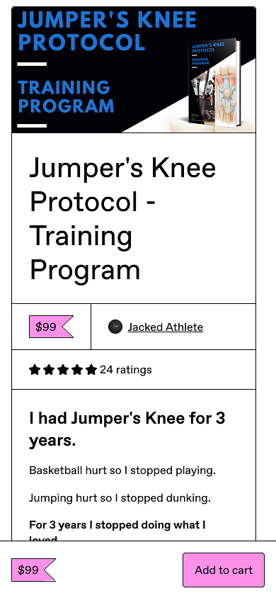 A Gumroad store page selling the online training program