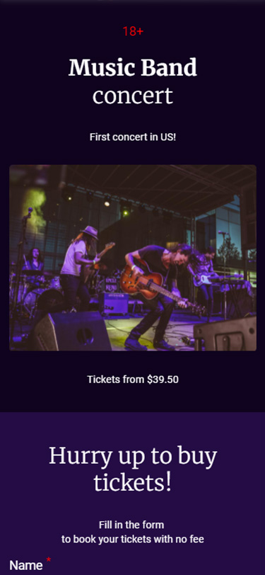 Music band page made on Taplink for selling tickets on TikTok