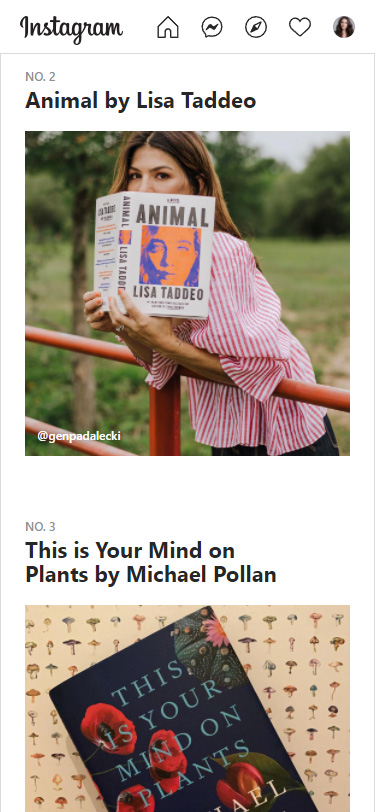 Posted book reviews in an Instagram guide
