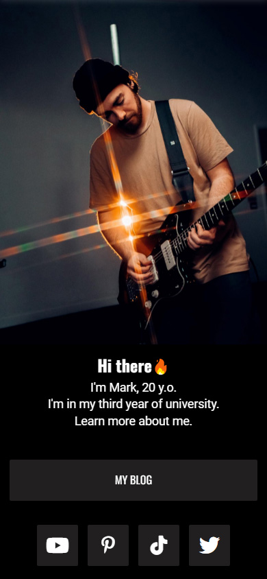 Musician’s Taplink page with photos and links for a personal Instagram profile
