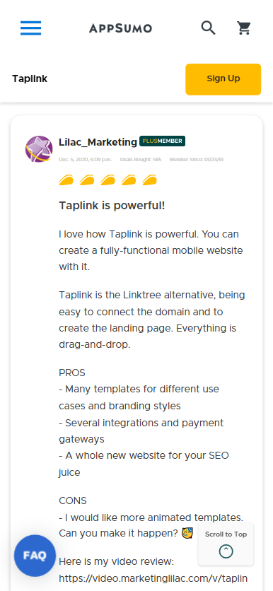 Una recensione che evidenzia i pro e i contro di Taplink rispetto a Linktree
