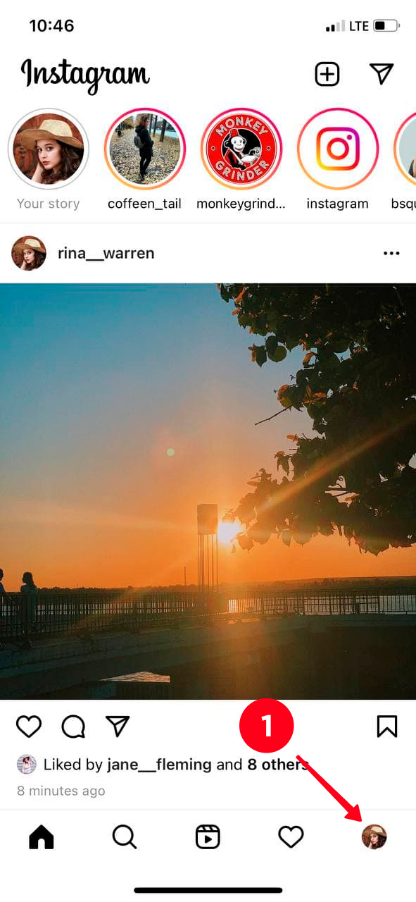 Tapping the profile page tab in the Instagram app on an iPhone