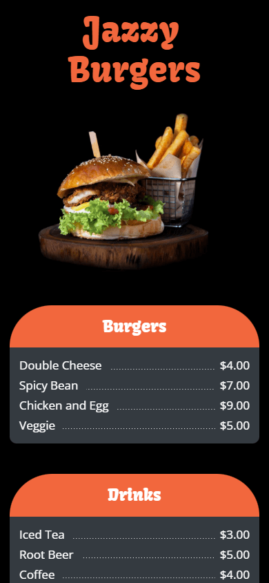 Burger joint’s link in bio page built with Taplink