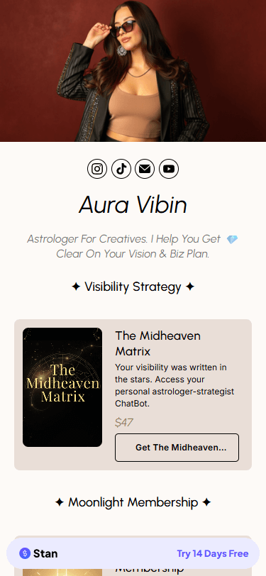 Site de link na bio de Aura Vibin