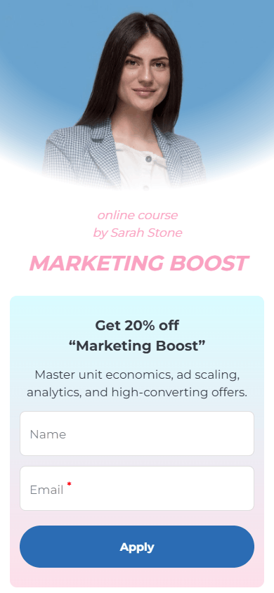 Top of the digital marketer’s page created with Taplink