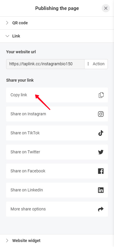Copiare il link della pagina da aggiungere alla bio di Instagram