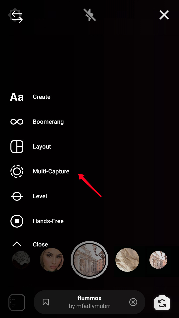Highlighted Multi-Capture feature in the Instagram camera