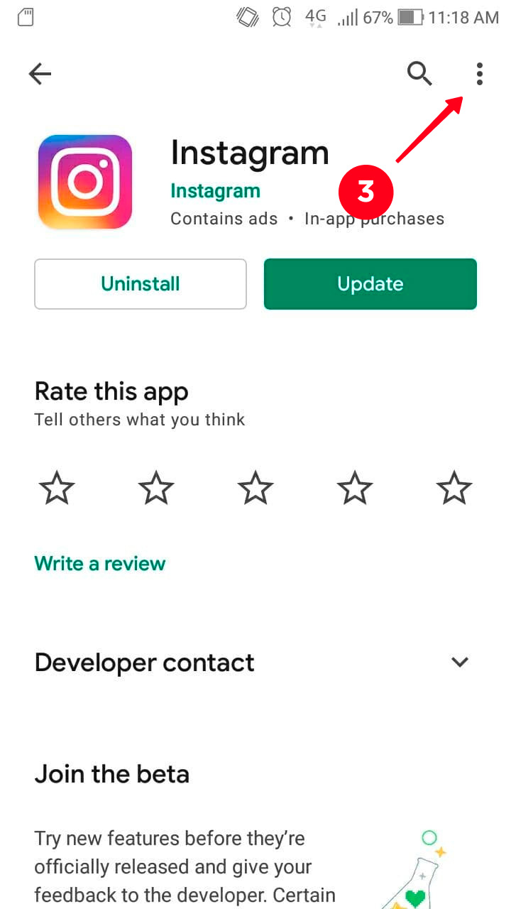 Tapping the three dot button on the Instagram app page