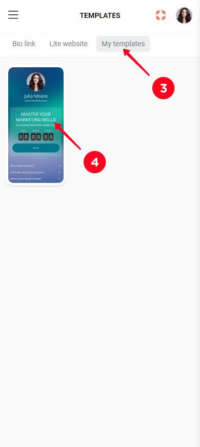 Switching to the My templates tab and choosing a custom template