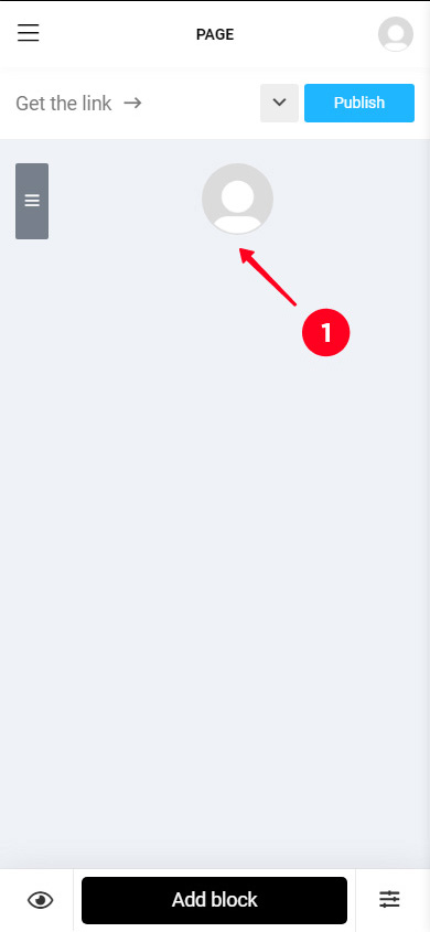 Tapping the blank profile photo on a Taplink page in the editor
