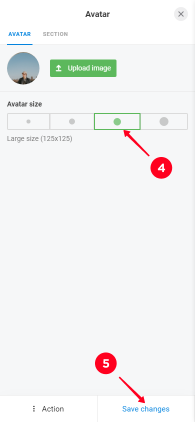 Changing profile photo size in the Taplink editor