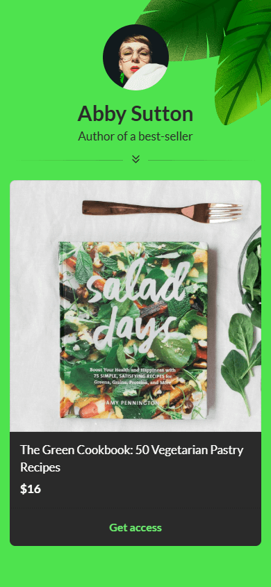 An online cookbook store created with Taplink as an About.me alternative