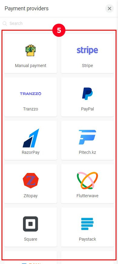 Highlighted list of payment provider options