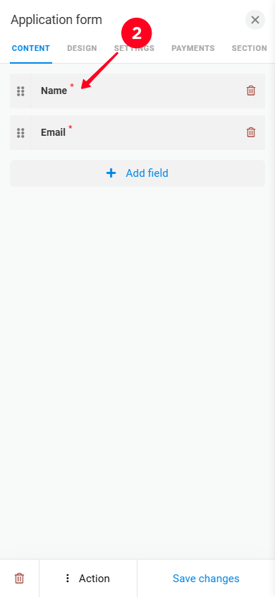 Tapping the Name field in the form settings window in Taplink