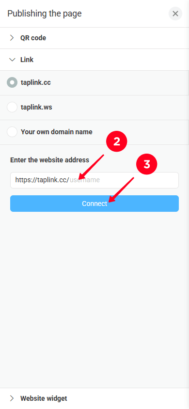 Entering a username and tapping Connect on the publication page