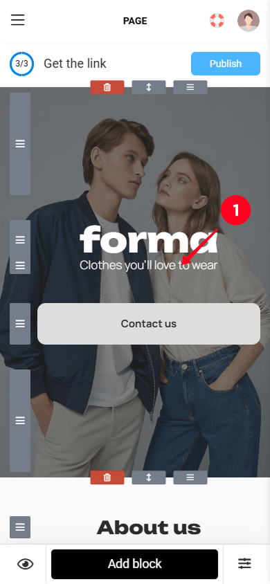 Tapping the clothing brand’s tagline to open its Text block