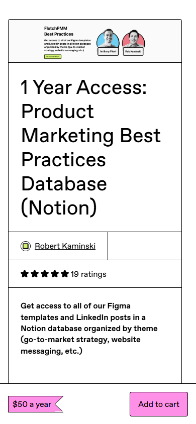 A marketing tips store page created using Gumroad