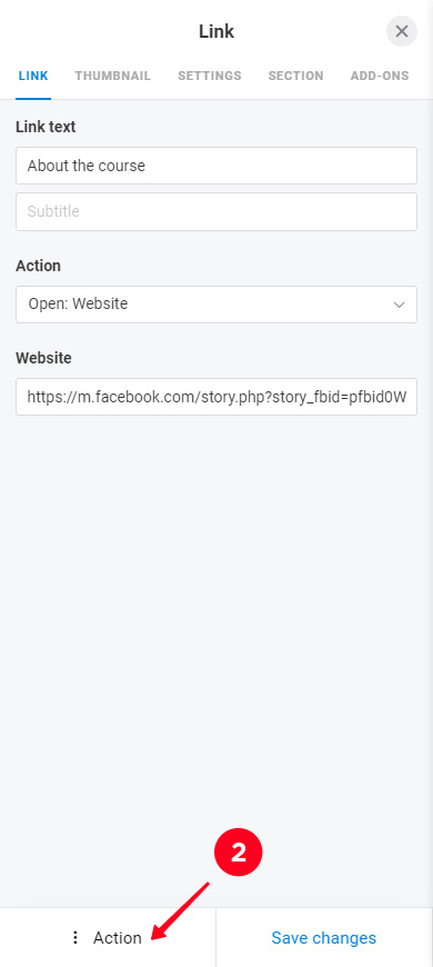 Tapping Action in the Link block settings