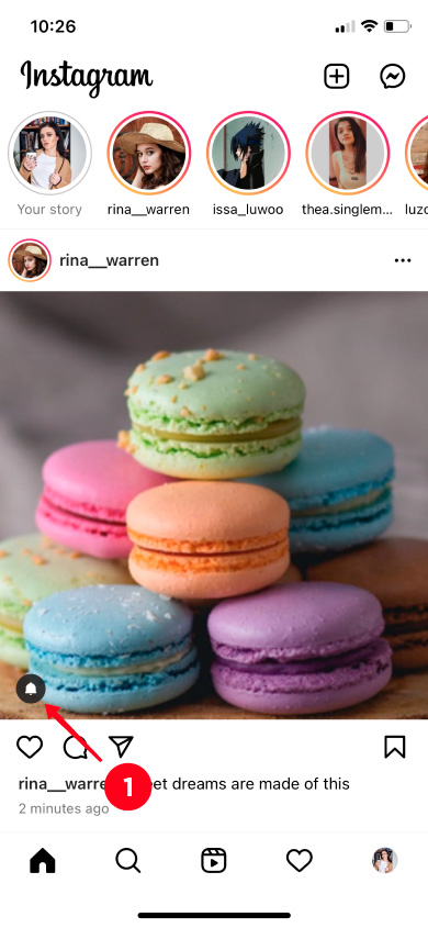 Tapping the reminder icon in the photo of an Instagram post