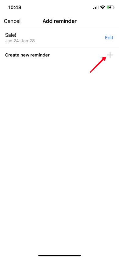 Tapping the plus near the Add reminder feature name