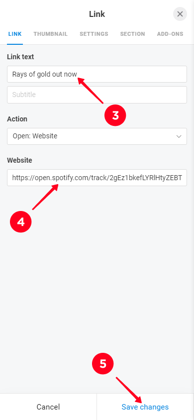 Setting up a Spotify link appearing as a button on a Taplink page