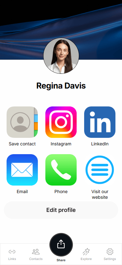 Virtual business card preview in Tapni