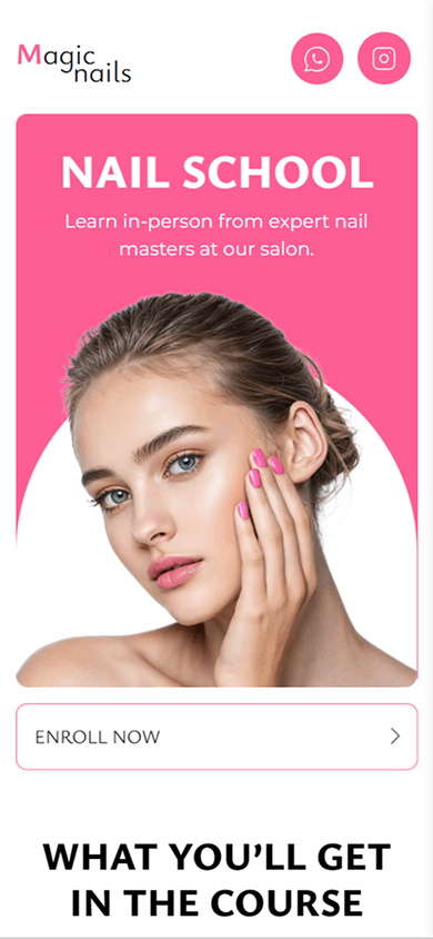 Nail school website built with Taplink as a Universe alternative