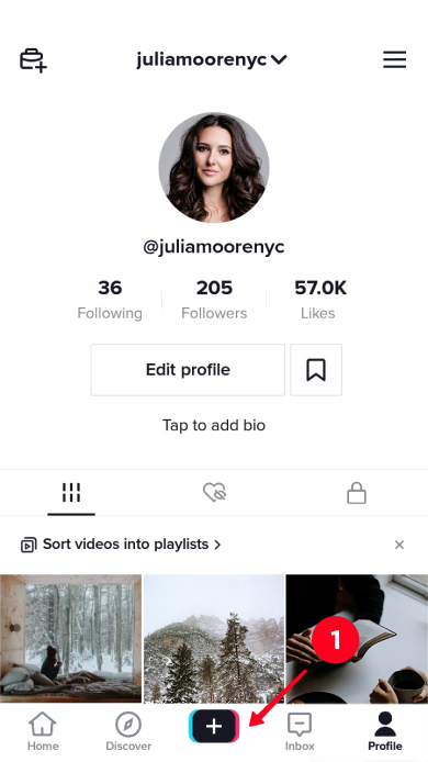 Tapping the plus in the TikTok app