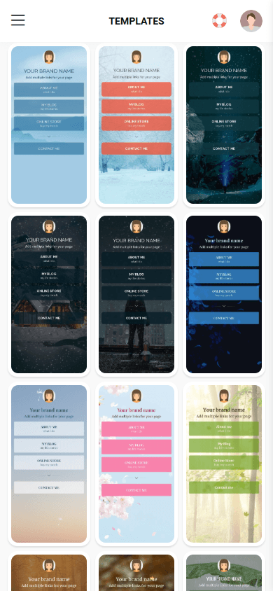 Digital business card templates in Taplink