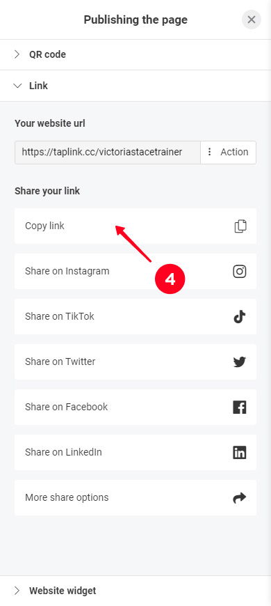 Copying page link on Taplink