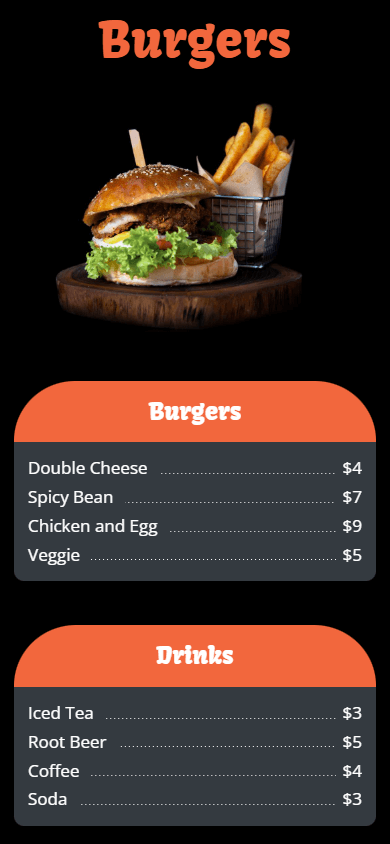 Cafe’s page built with Taplink that features text, an image, and price lists