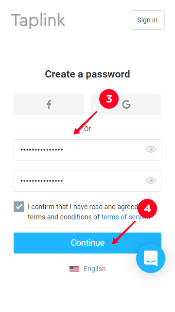 Impostazione di una password sulla pagina di registrazione di Taplink