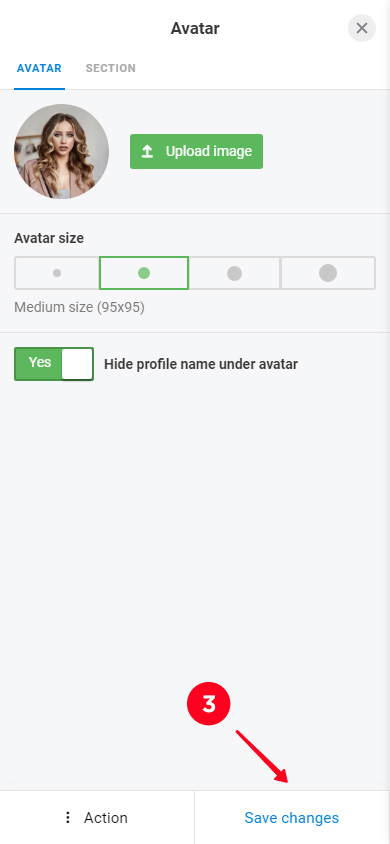 Saving profile photo changes in the settings
