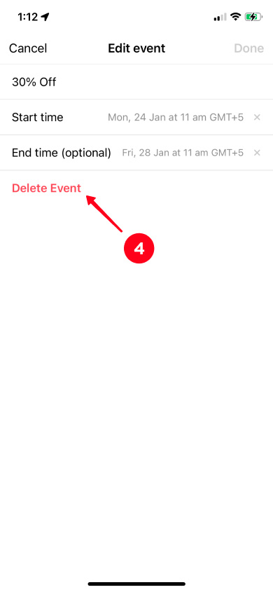 Choosing Delete Event in the Instagram reminder settings