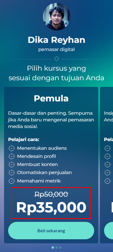 Harga lama dengan garis coretan pada halaman Taplink