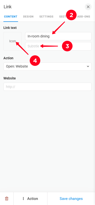Entering text in the Headline and Subtitle fields and tapping Icon in Taplink