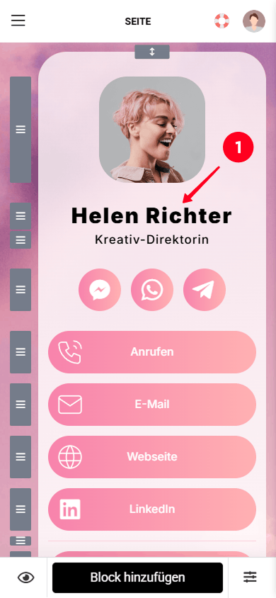Klicken auf einen Textblock im Editor