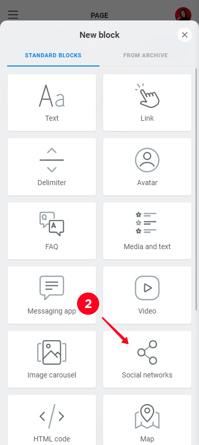 Selectin Social networks on the list of Taplink blocks