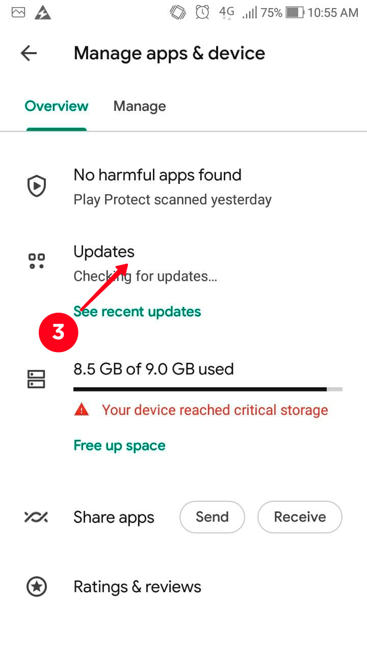 Tapping Updates in the Manage apps & device settings