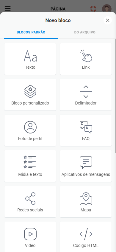 Primeira metade dos blocos de conteúdo disponíveis