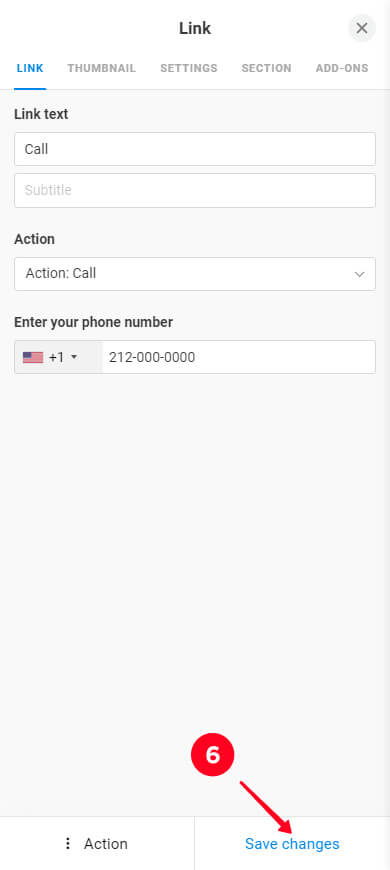 Tapping Save changes in the Taplink virtual business card builder