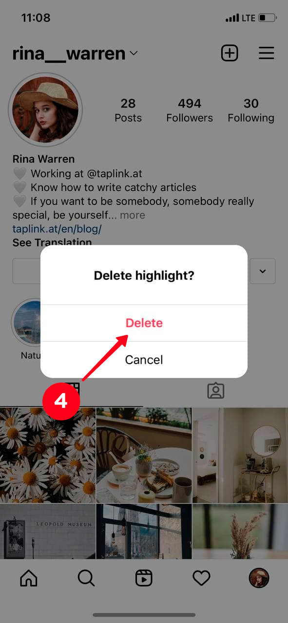 Confirming the Instagram highlight deletion