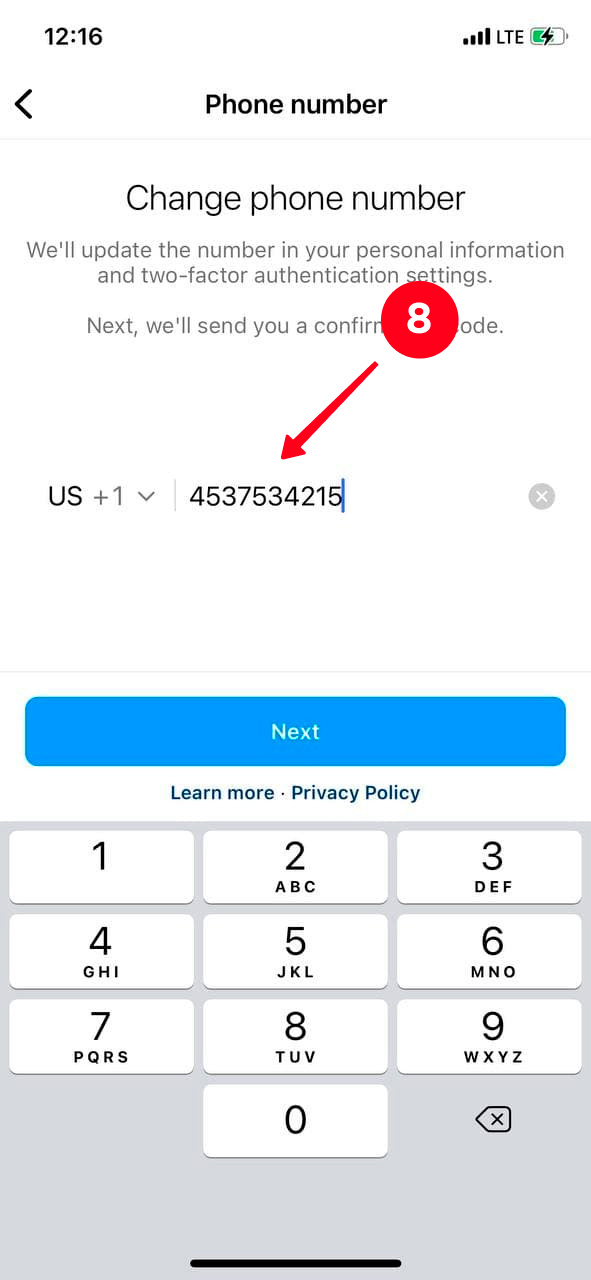 Deletign the phone number in the field