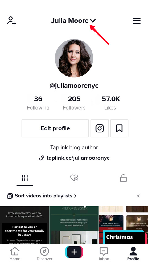Highlighted name on a TikTok profile page